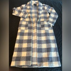 Tahari Blue White Plaid Check Open Coat Pockets Collared Women’s Size Small